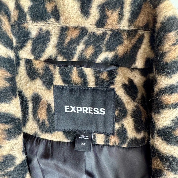Express Faux Fur Leopard Print Single Breasted Pea Coat Black/Tan Size M - Picture 12 of 14